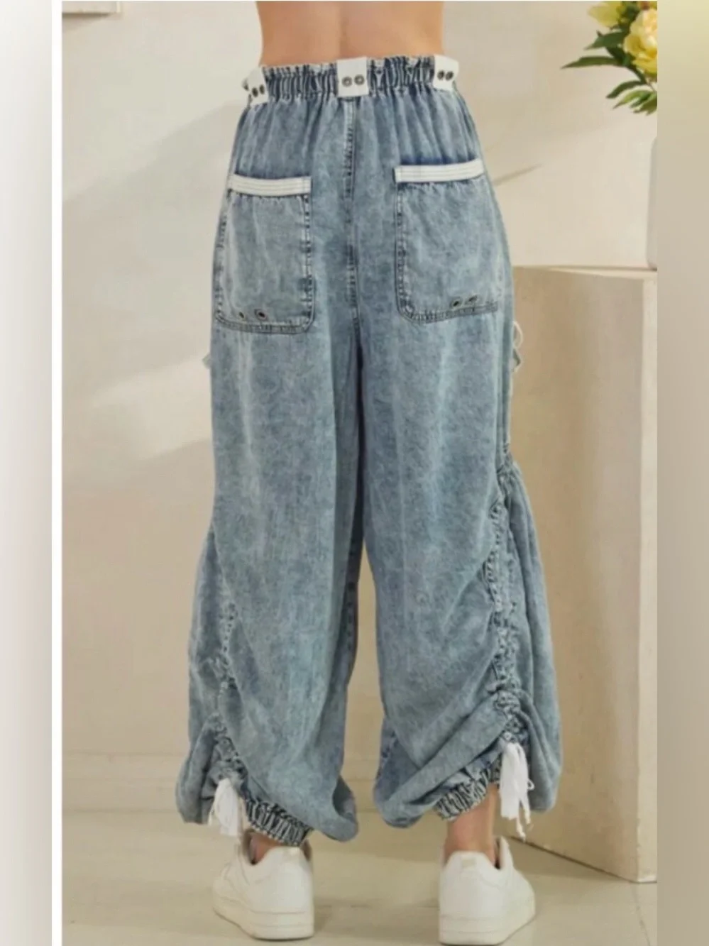 #1369 Oli & Hali Light Blue Wide Leg Cargo Drawstring Jeans
